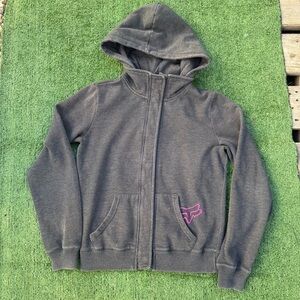 Y2K Fox Racing Gray Hoodie with Pink Logo, size medium
